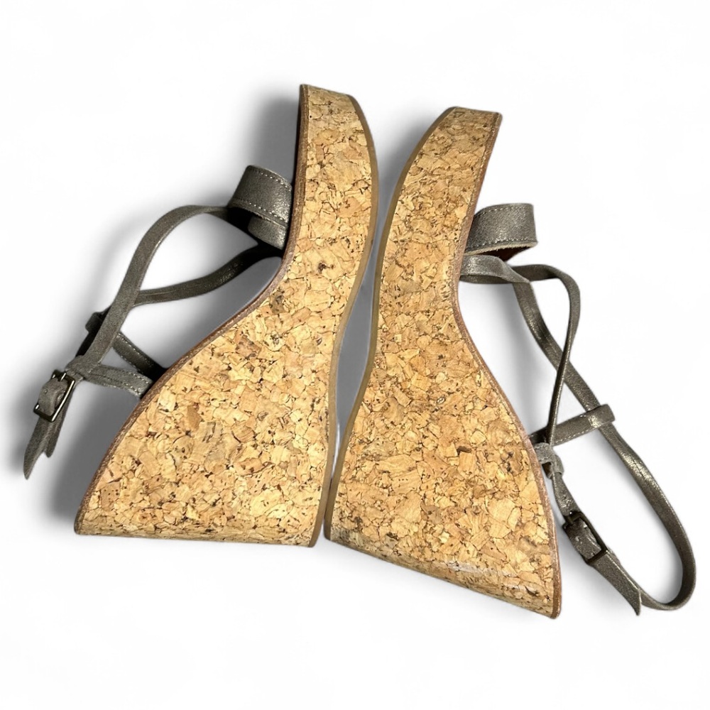 K.Jacques St Tropez Leather Wedge Cork Sandals Size 36 Metallic Bronze